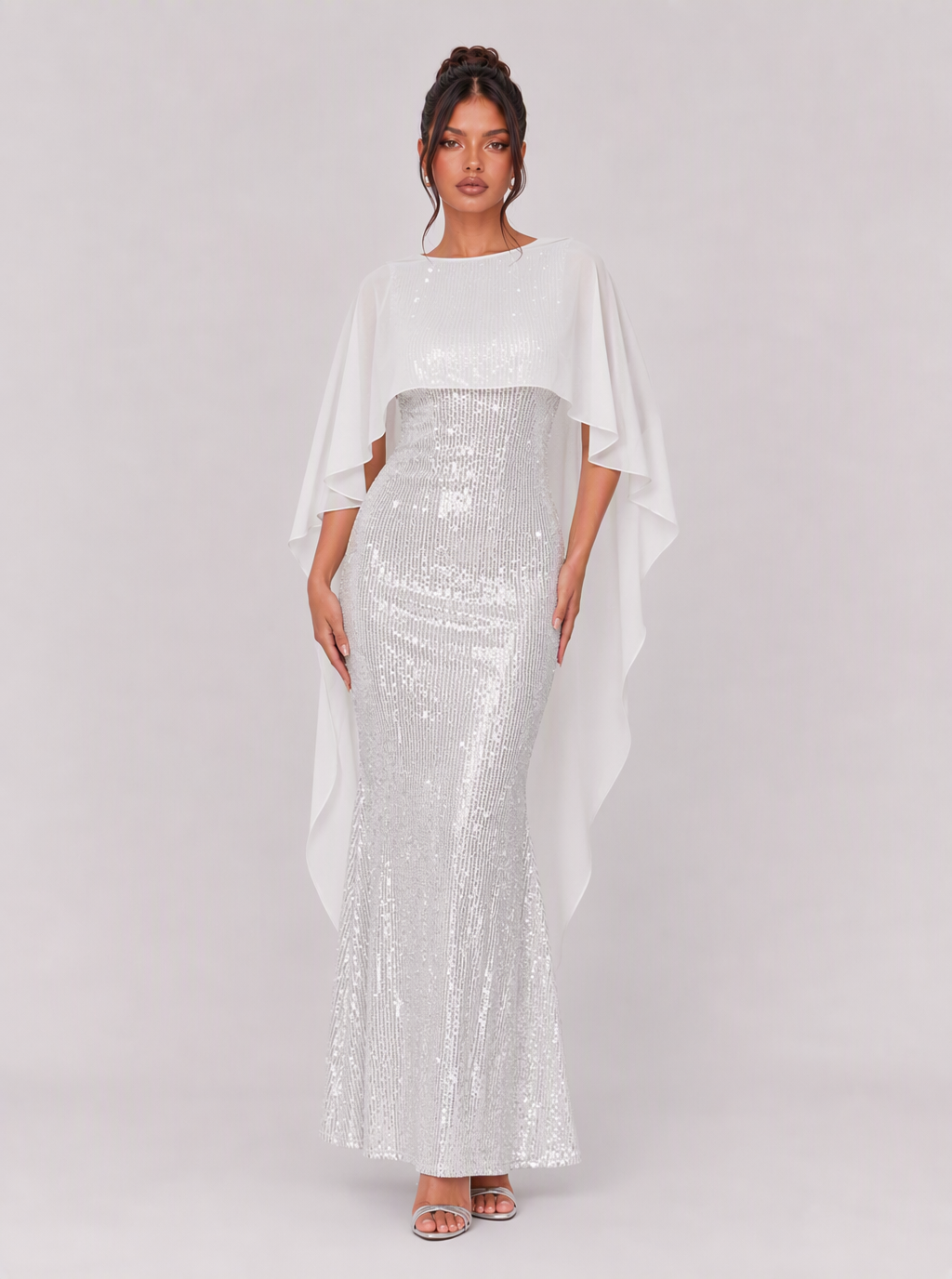 Zephrina Berenice sequined cape maxi dress in navy