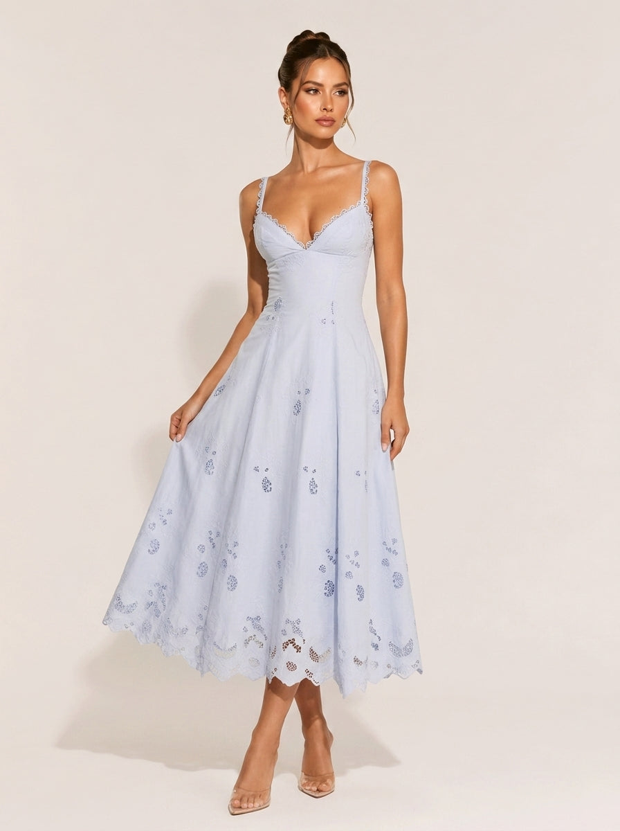 Zephrina Isadora eyelet lace-trim midi dress in white