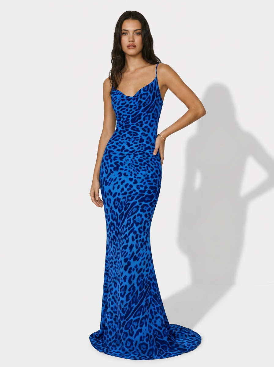 Zephrina leopard cowl-neck maxi dress with slim straps