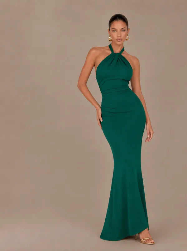 Zephrina Dorinda cross-halter maxi dress in sea green