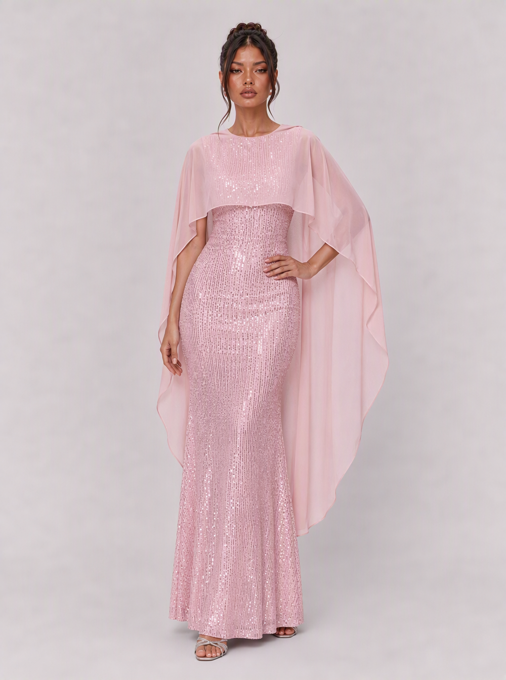 Zephrina Berenice sequined cape maxi dress in navy