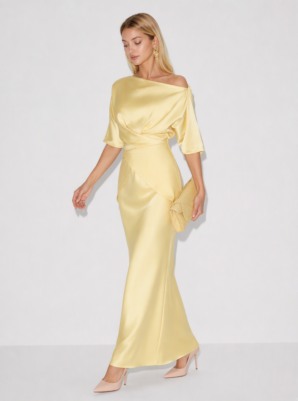Zephrina Celandine draped satin set