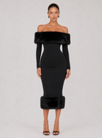 Zephrina Isabeau faux-fur trim midi dress in black