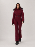 Zephrina Dagny hooded quilted one-piece ski suit in burgundy