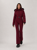 Zephrina Dagny hooded quilted one-piece ski suit in burgundy