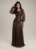 Zephrina Nerissa ruched sheer maxi dress in brown