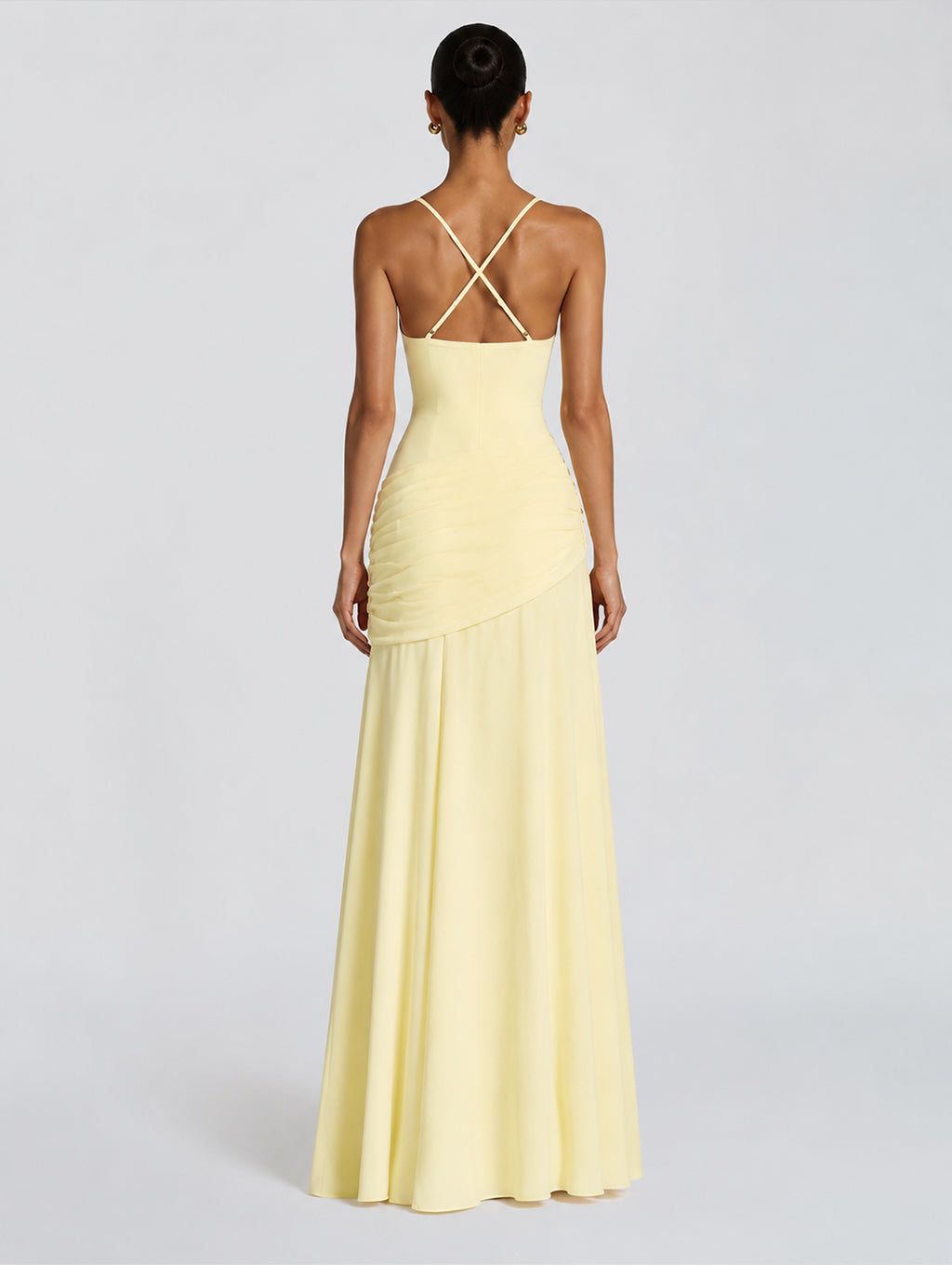 Yellow Square Neckline Pleated Maxi Dress