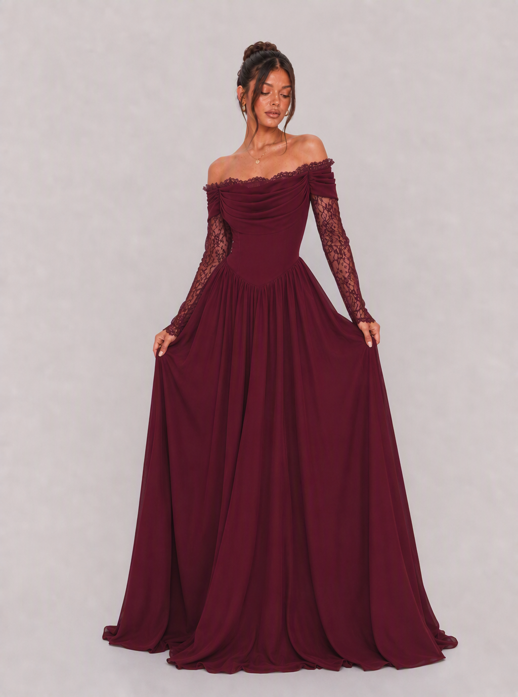 Moira Lace Sleeve Chiffon Maxi Dress
