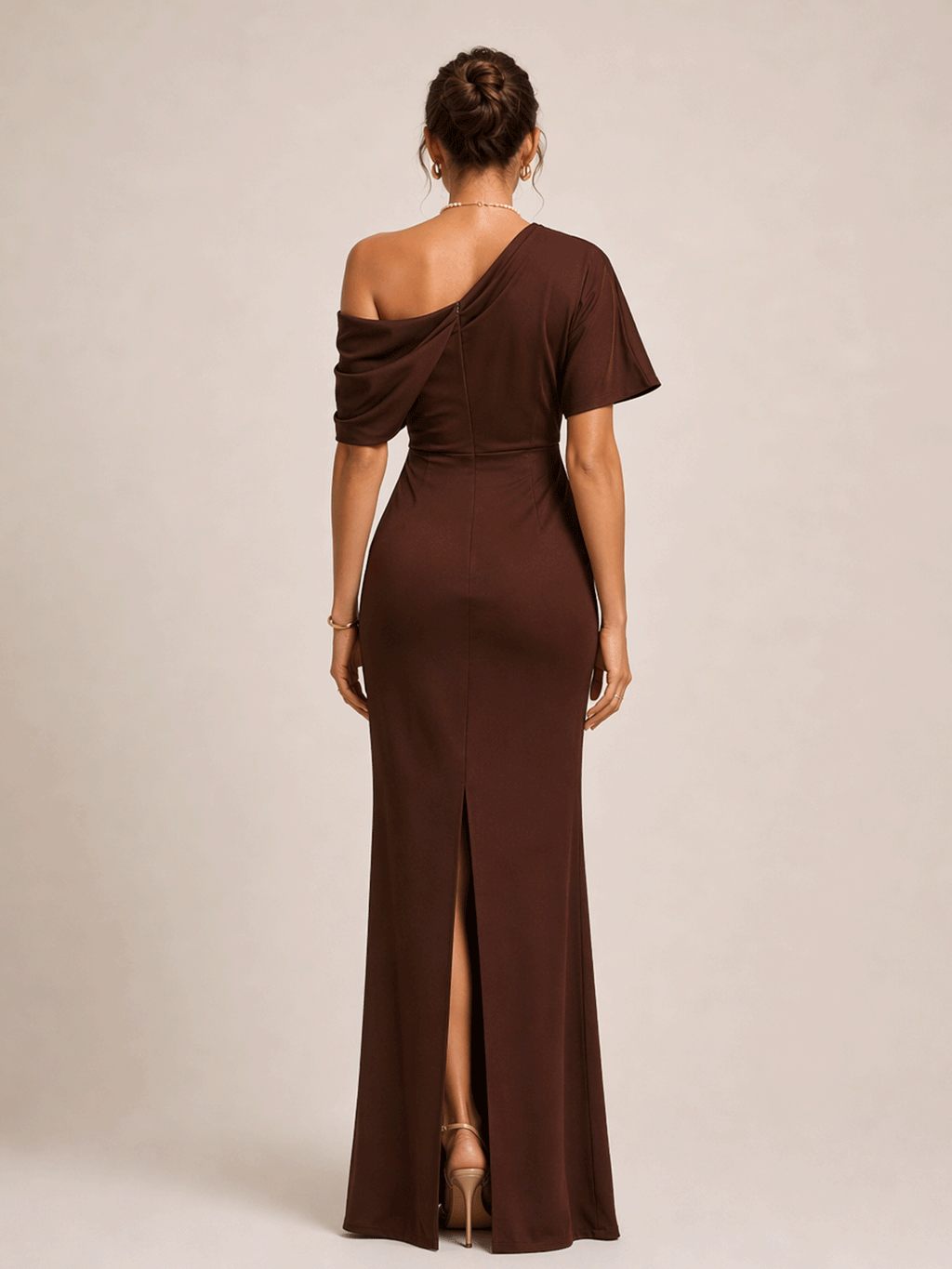 One Shoulder solid color Mermaid Maxi Dress
