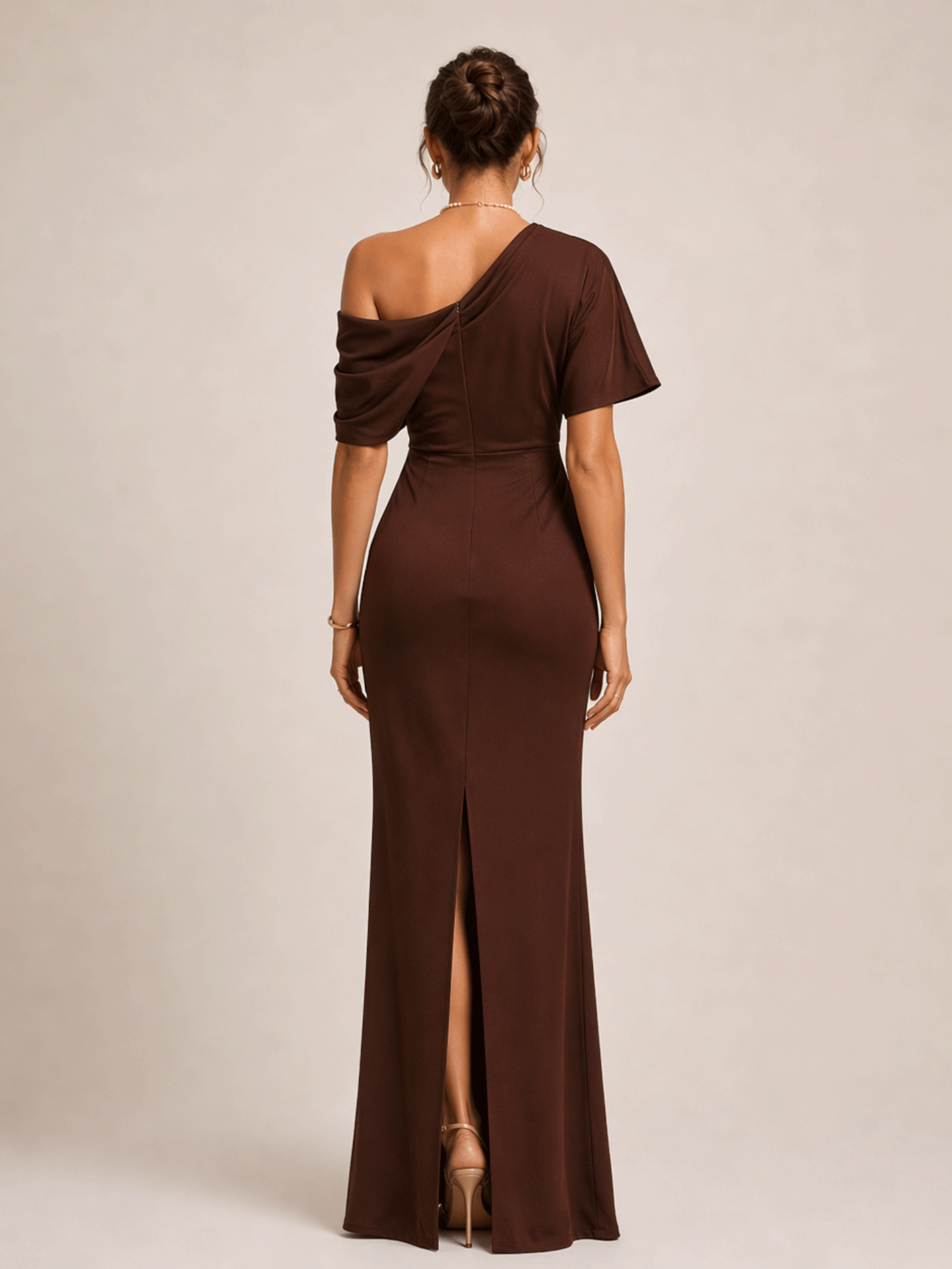 One Shoulder solid color Mermaid Maxi Dress