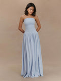 Strapless Smocked Drop-Waist Maxi Dress