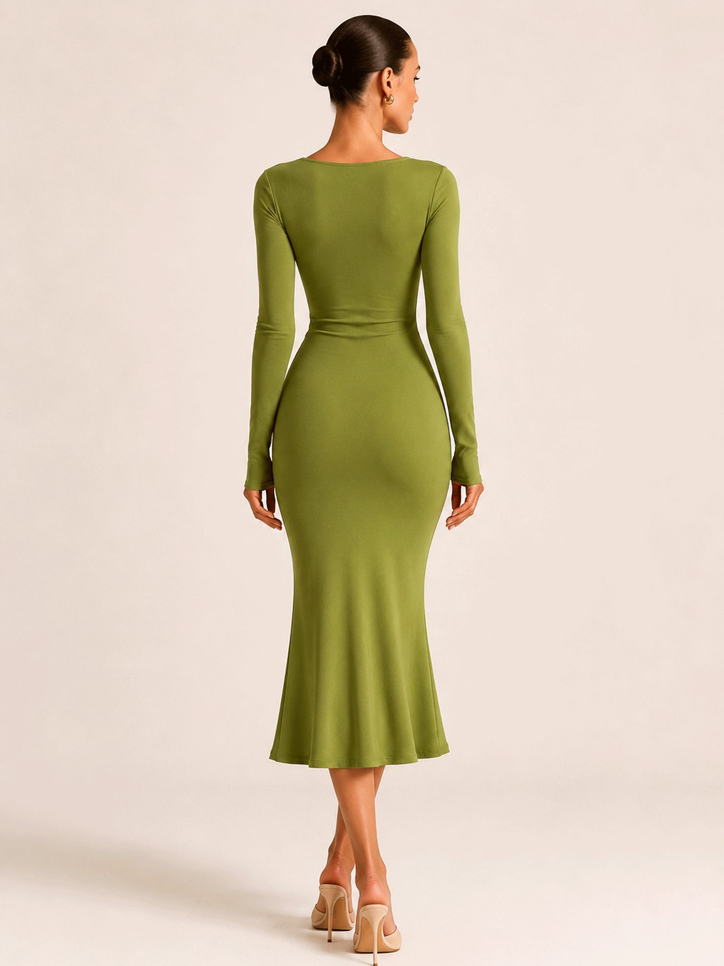 Lace Trim V Neck Long Sleeve Dress