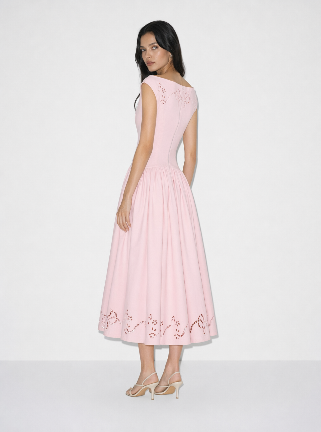 Andrea Embroidered Bow Midi Dress