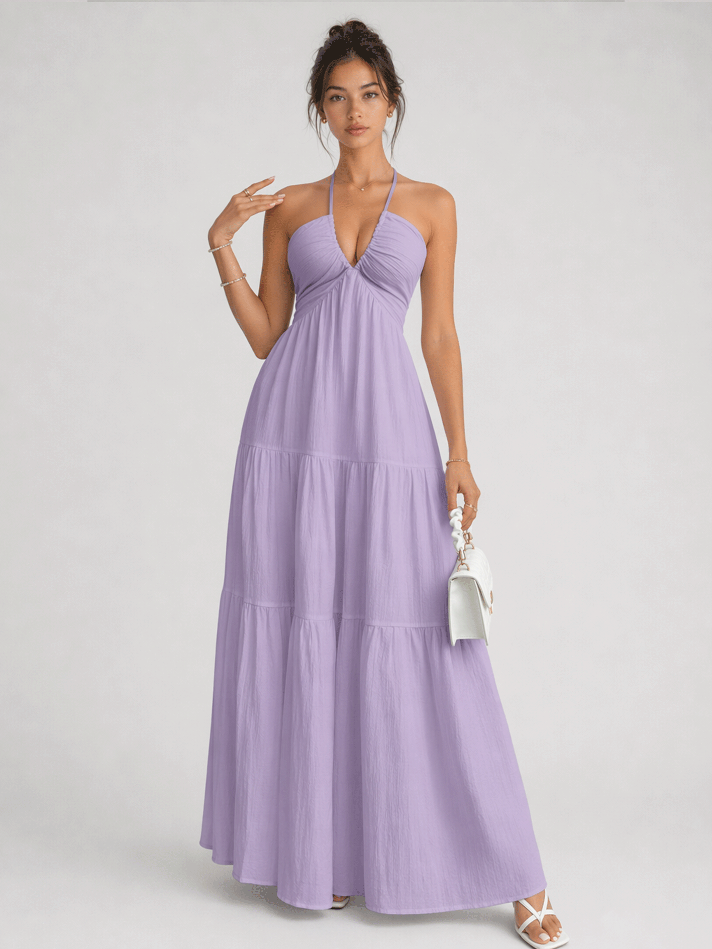 Halter Deep V Bow-Knot Maxi Dress