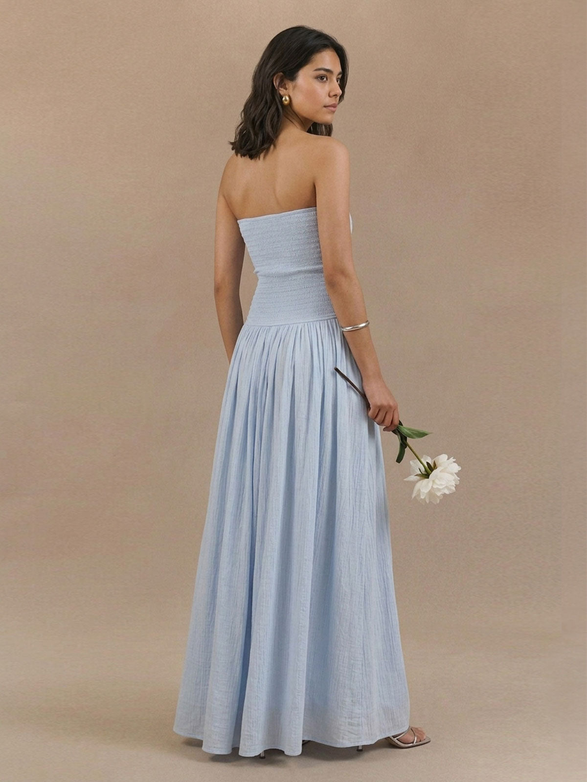 Strapless Smocked Drop-Waist Maxi Dress
