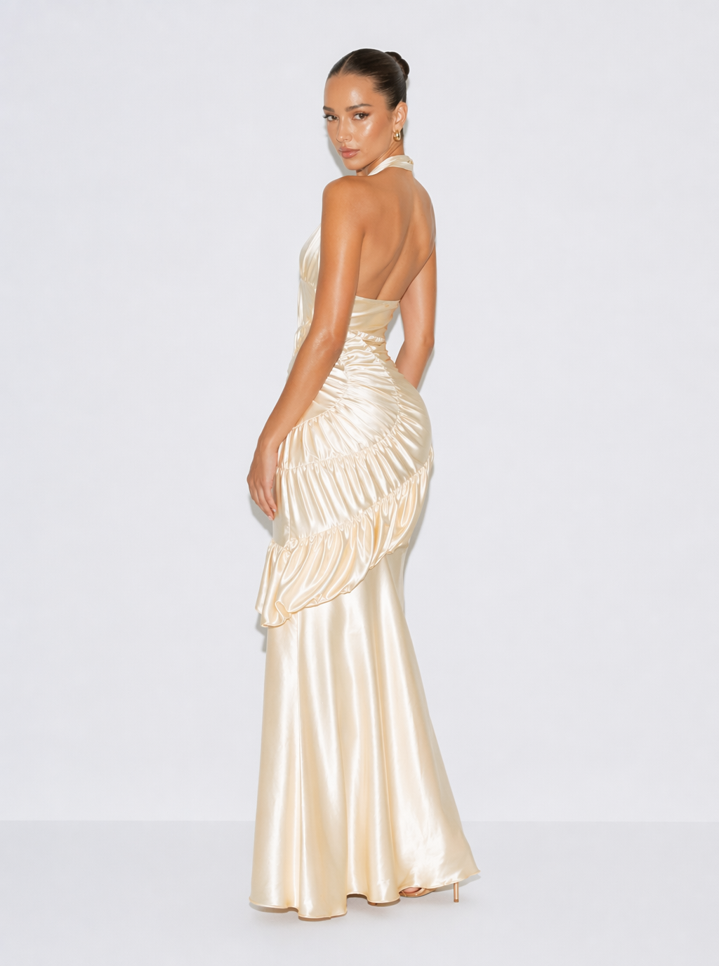 Oriana Shell-Draped Satin-Look Maxi Dress