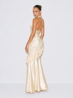 Oriana Shell-Draped Satin-Look Maxi Dress