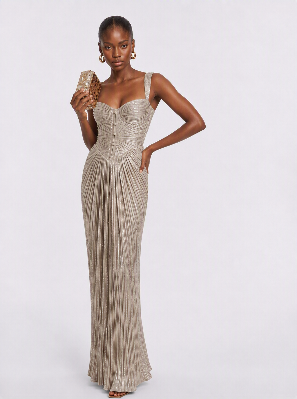 Petronella Pleated Gold Maxi Dress
