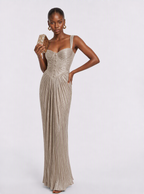 Petronella Pleated Gold Maxi Dress