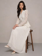 Adelina Pleated Lace Midi Dress