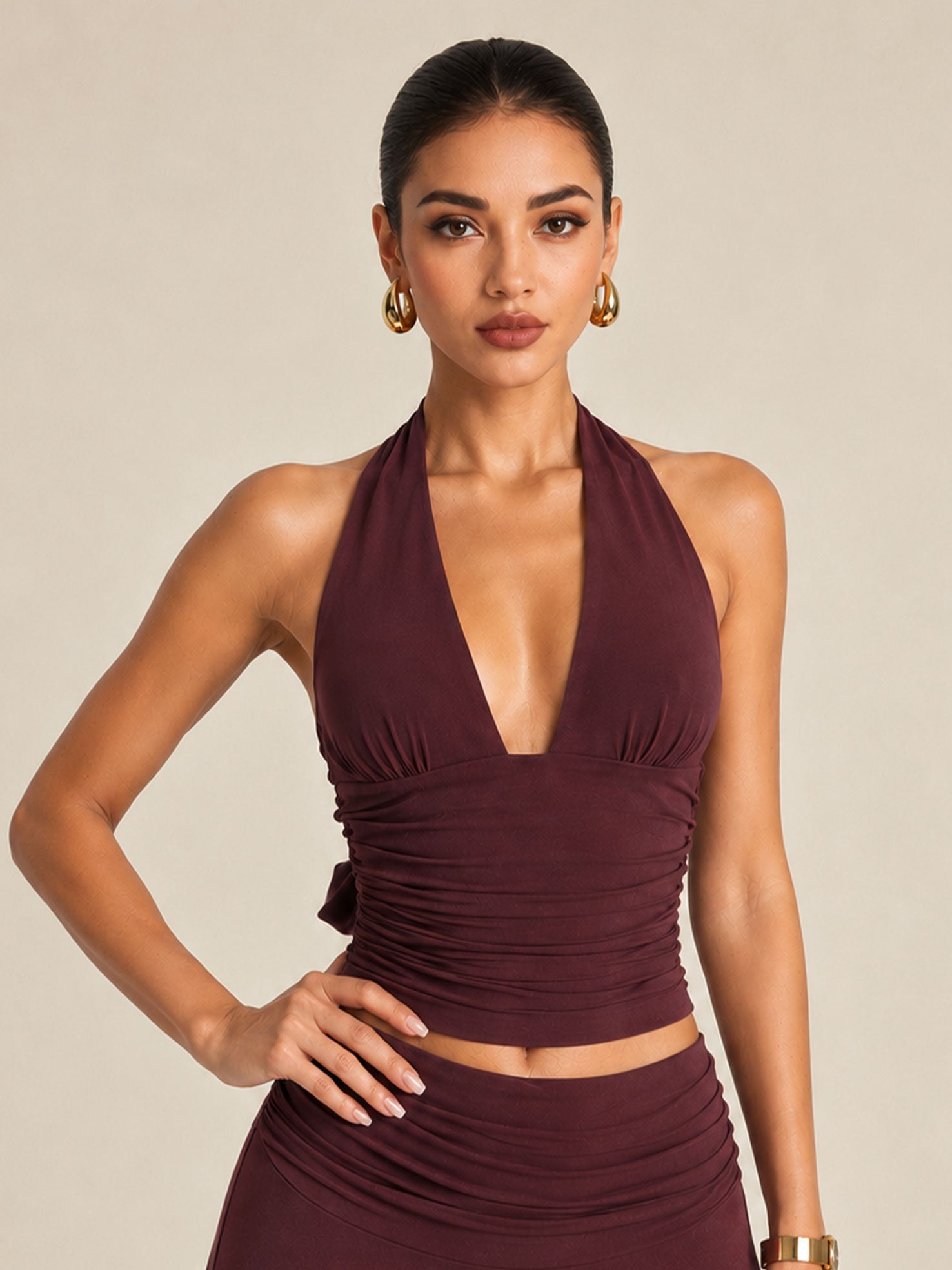 Sultry Halter  Crop Top + High-Waisted Maxi Skirt