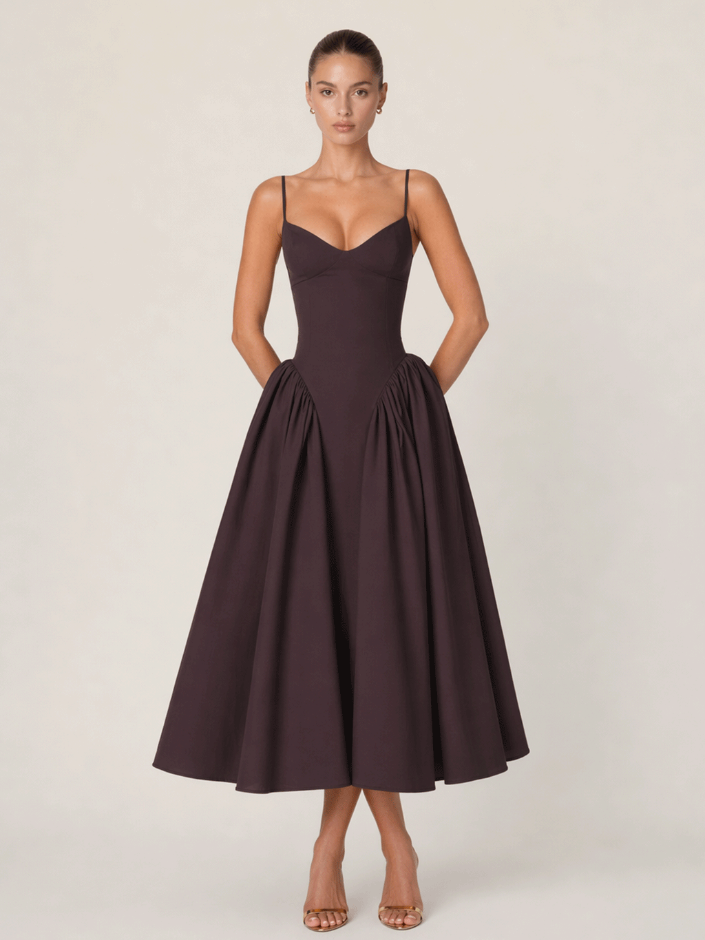 V-Neck Strap Fit & Flare Midi Dress