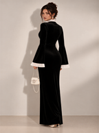 Marcellina Contrast-Cuff Velvet Maxi Dress