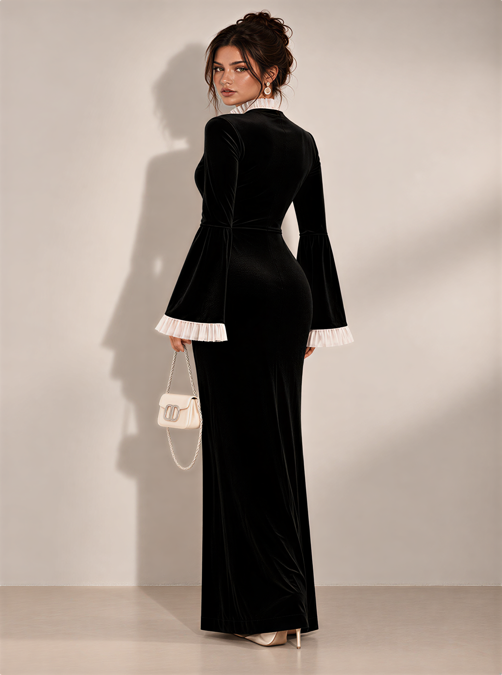 Marcellina Contrast-Cuff Velvet Maxi Dress