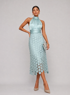 Leontine Rosette Satin Midi Dress