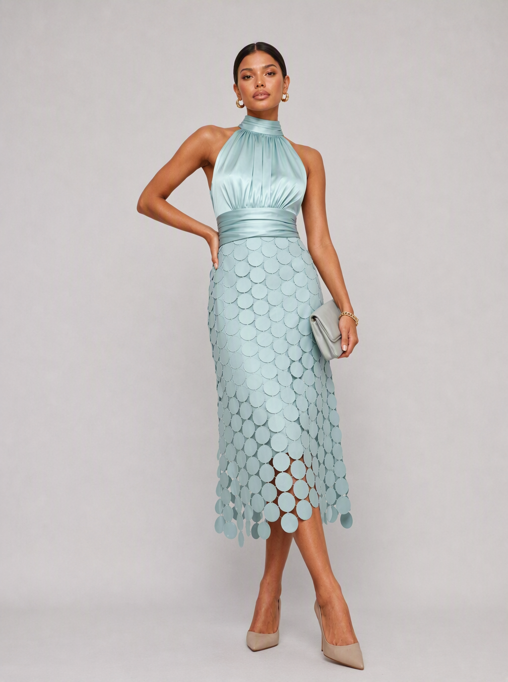 Leontine Rosette Satin Midi Dress