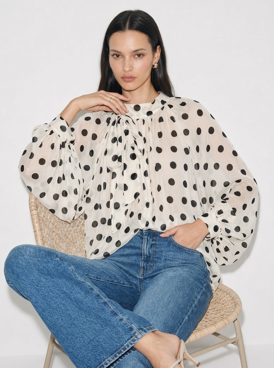 Camille Polka Dot Tie Neck Top