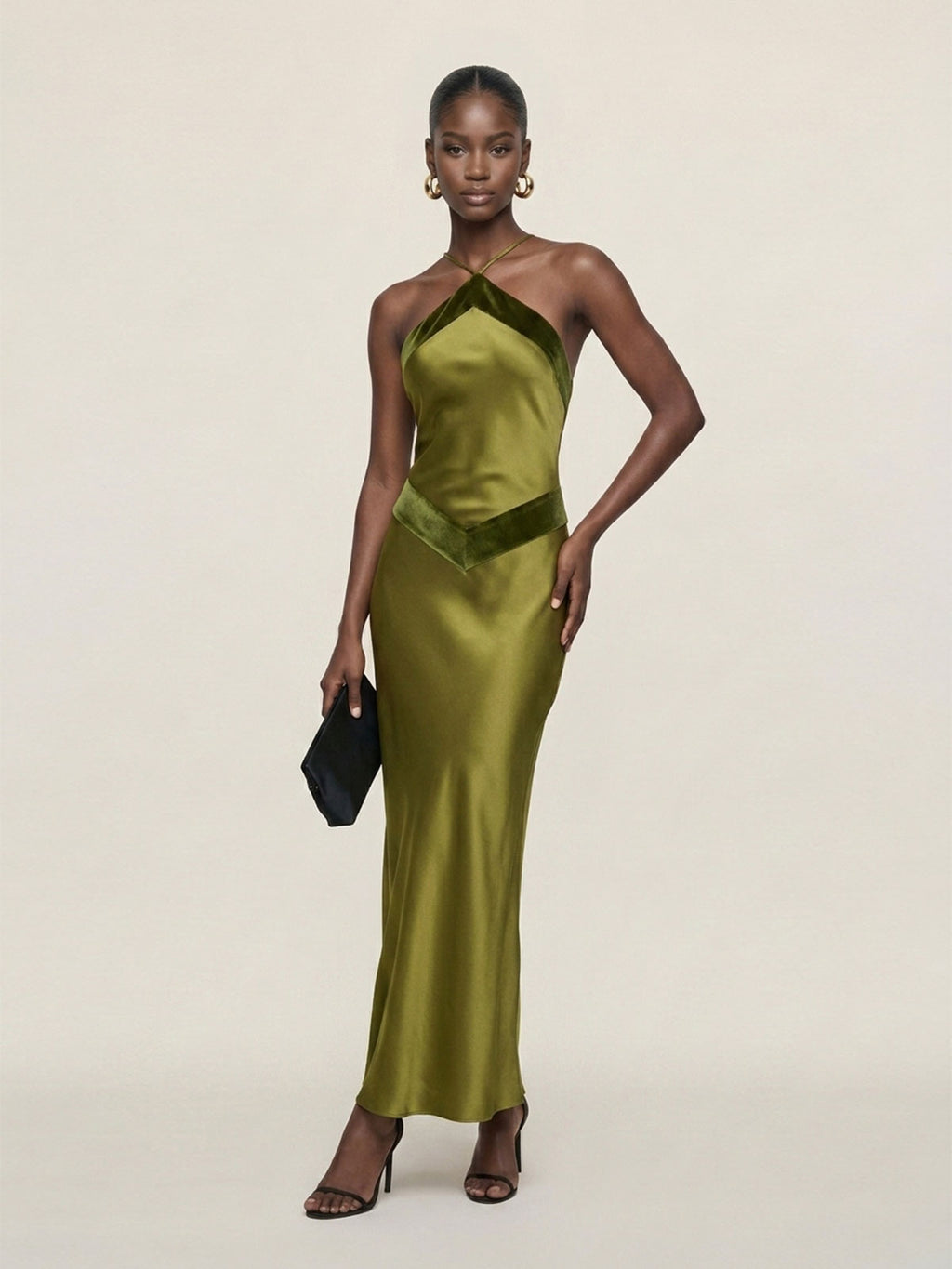 Paloma Neckholder-Maxikleid mit Kontrast