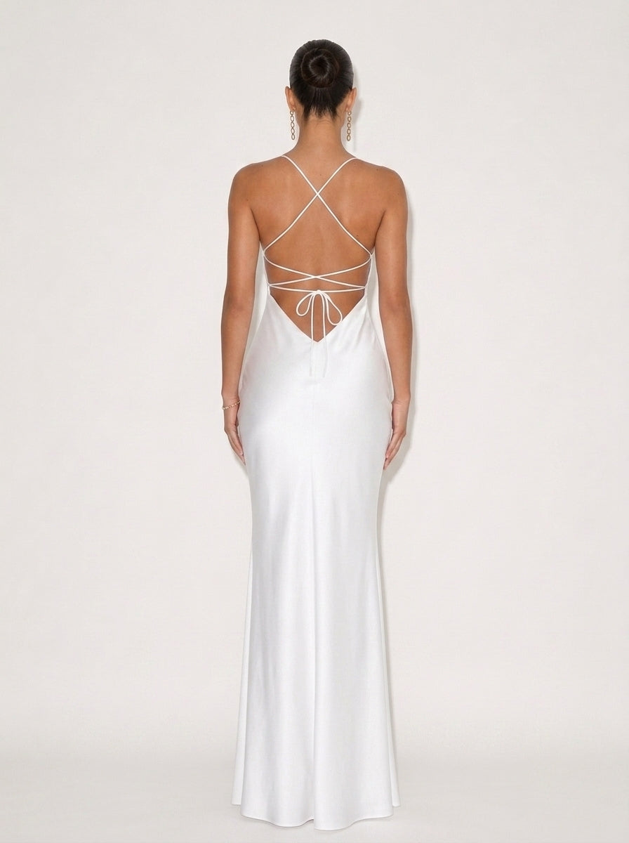 Marielle Satin Lace-Up Maxi Dress