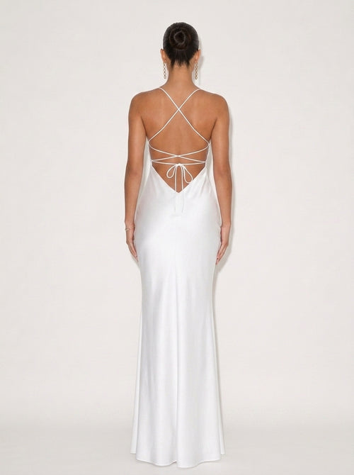 Marielle Satin Lace-Up Maxi Dress