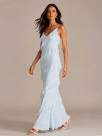 Brielle diagonales Rüschen-Maxikleid aus Chiffon