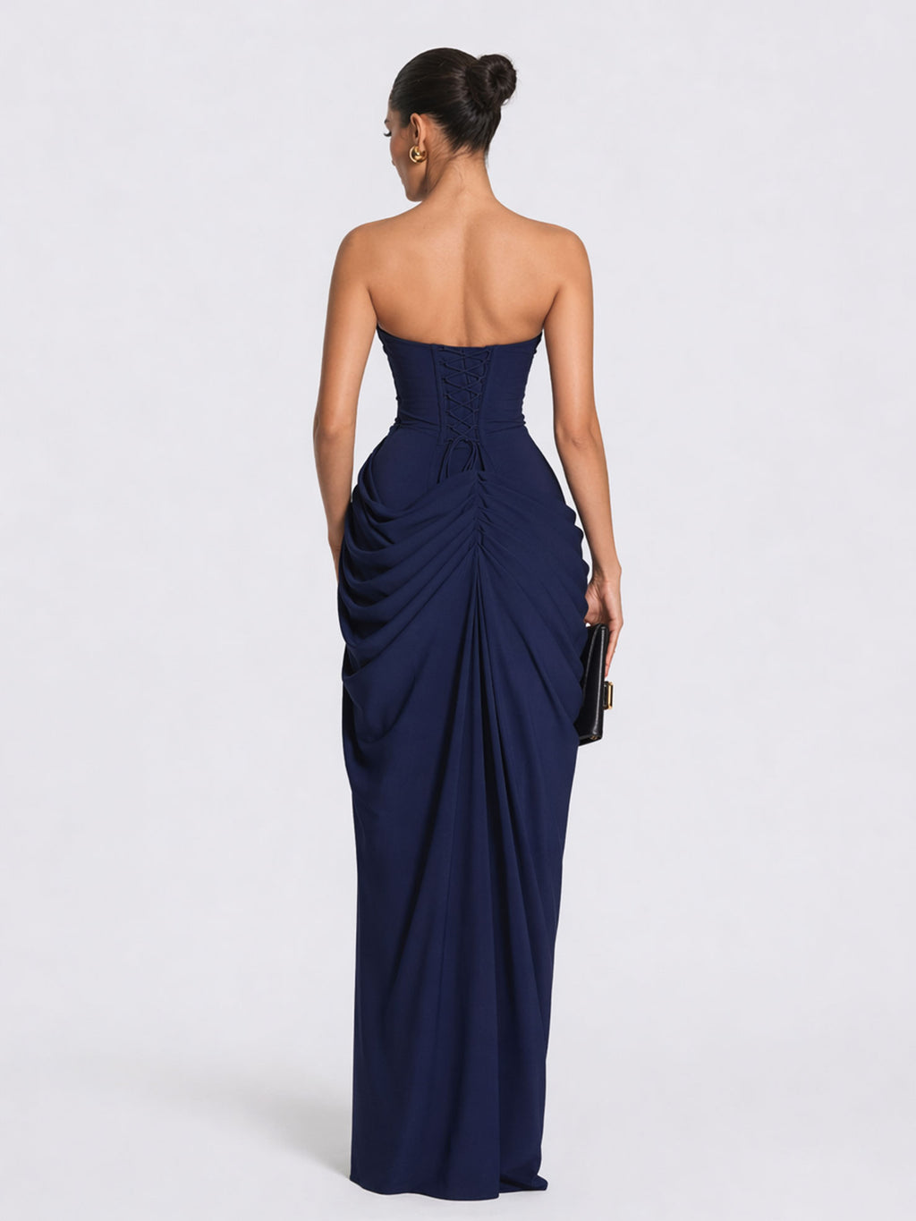 Strapless Ruched High-Slit Evening Gown