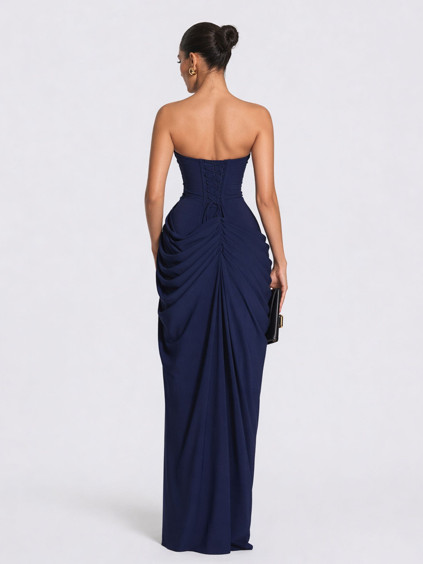 Strapless Ruched High-Slit Evening Gown