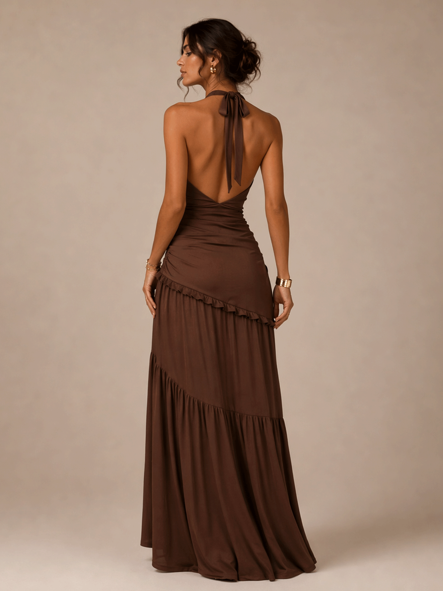 Draped Halter Open Back Maxi Dress