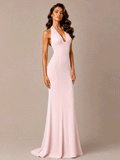 Halter V Neck Satin Gown