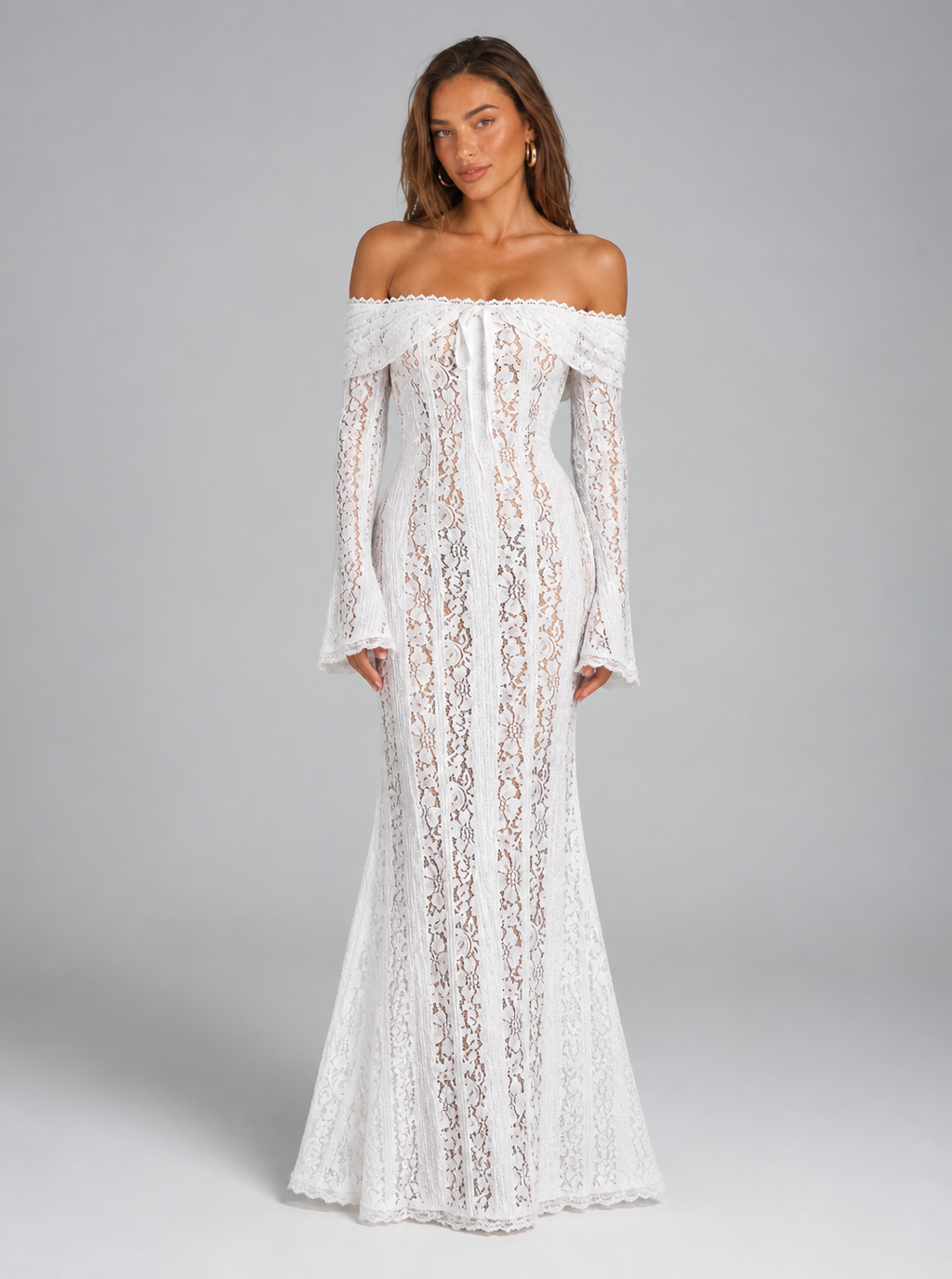 Zephrina Cosima lace mermaid maxi dress in white