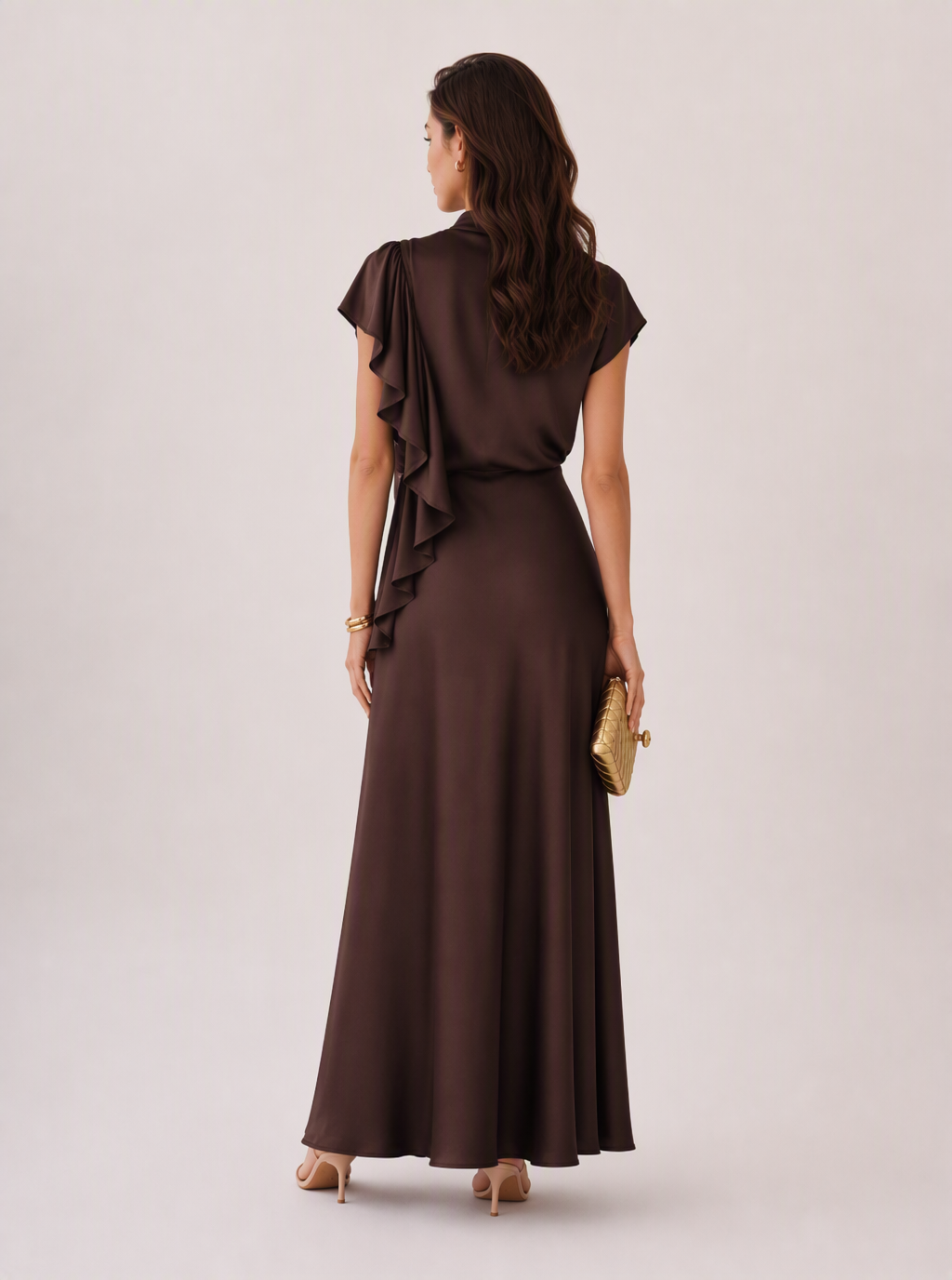 Zephrina Helene ruffle satin maxi dress