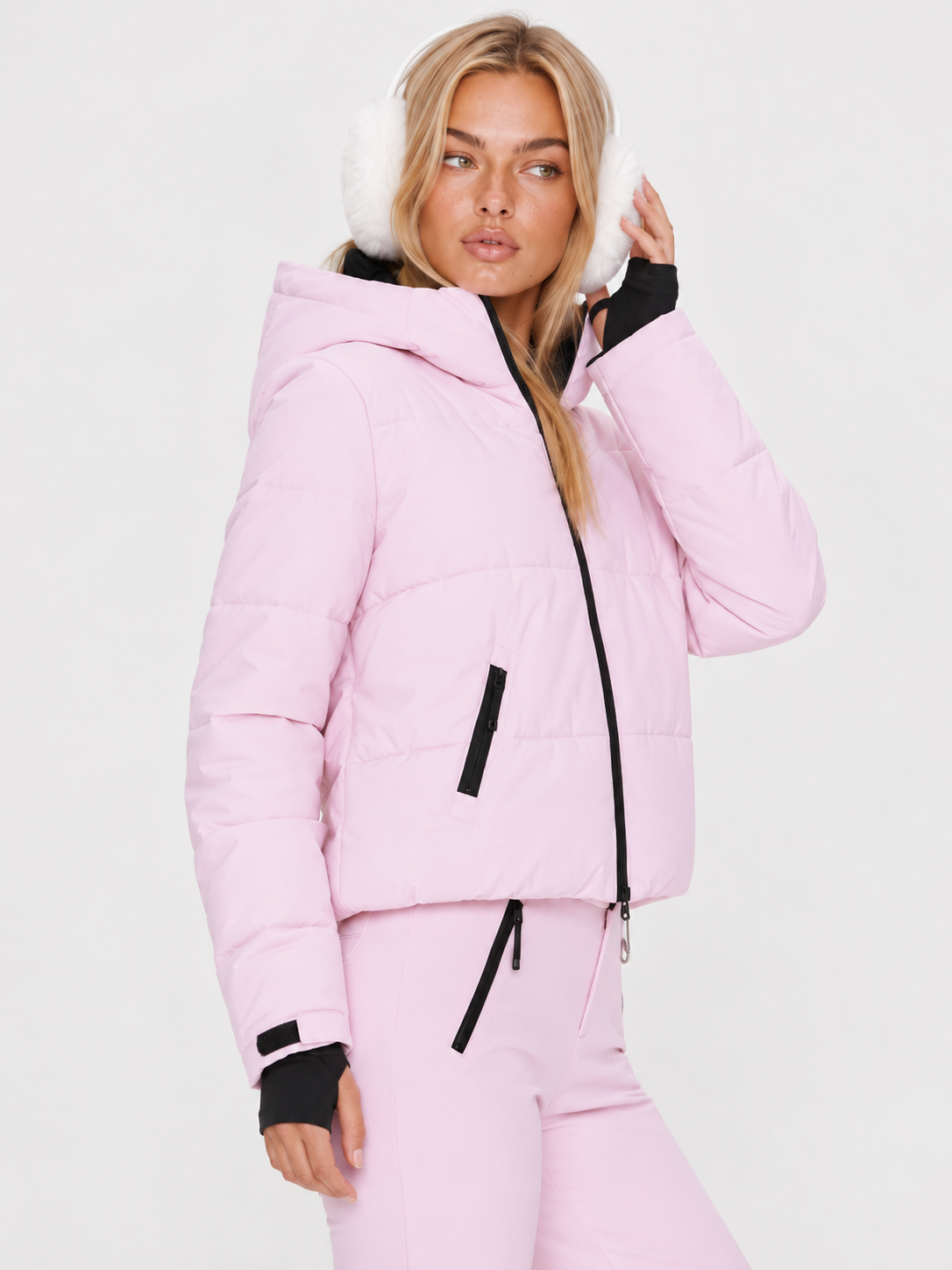 Zephrina Mirren quilted ski jacket in strawberry pink with black zip details