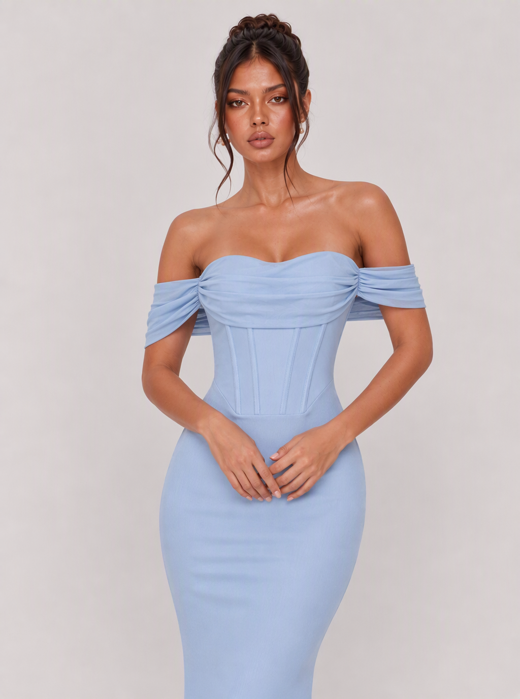 Zephrina Veridiana off-shoulder draped maxi dress in blue