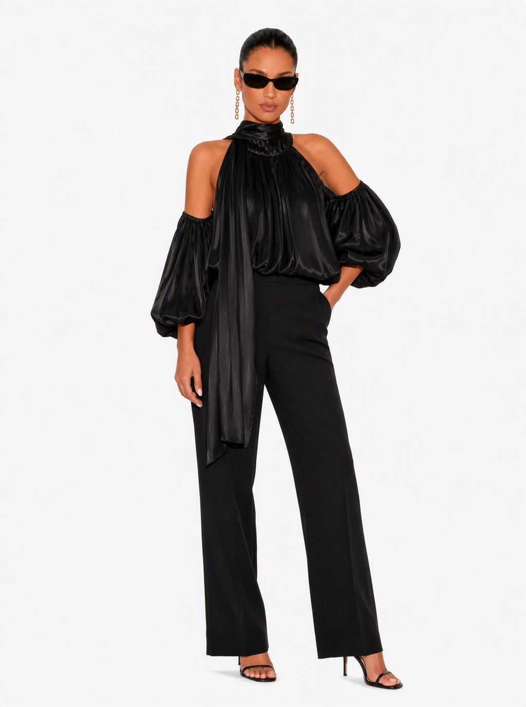Zephrina Etta scarf tie satin blouse in white