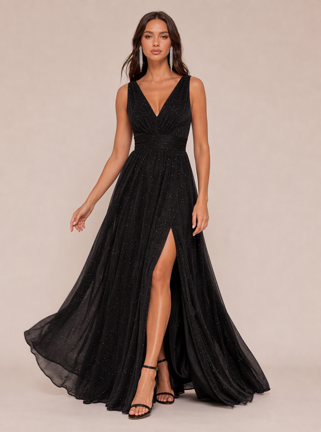 Zephrina Emiliana v-neck pleated maxi dress in navy