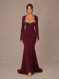 Zephrina Evangeline scalloped neckline knit maxi dress in burgundy