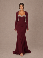 Zephrina Evangeline scalloped neckline knit maxi dress in burgundy