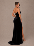 Zephrina Rosamund sparkle-trim corset velvet maxi dress in black
