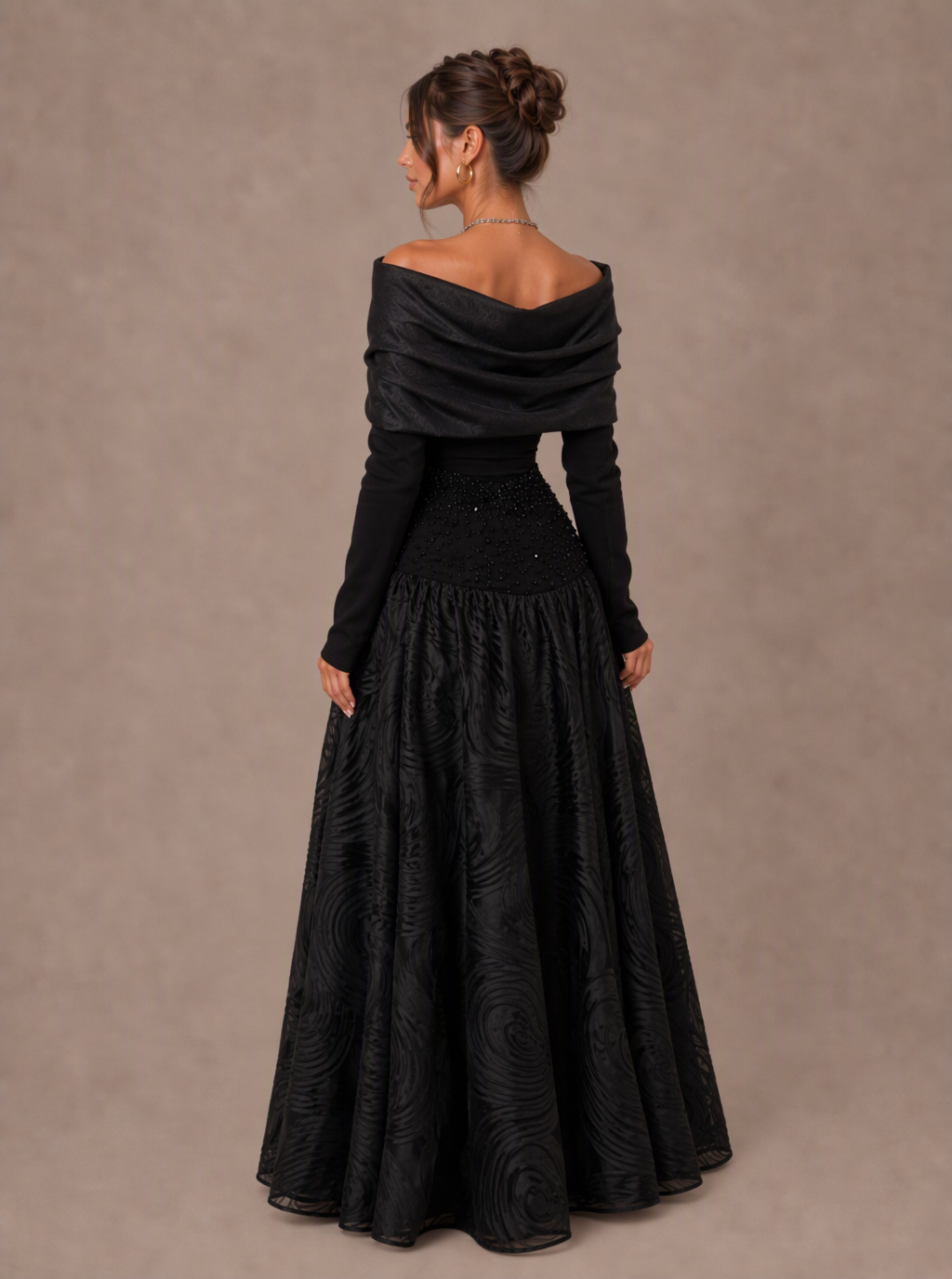 Zephrina Liesel off-shoulder textured maxi dress in black