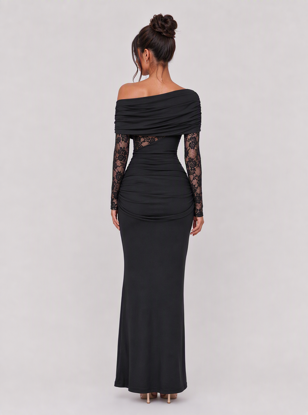 Zephrina Meliora asymmetric lace-waist maxi dress in black